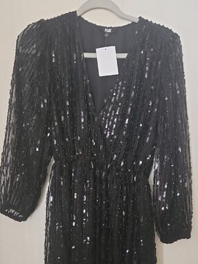 PAIGE Black Sequin V-Neck Evening Dress